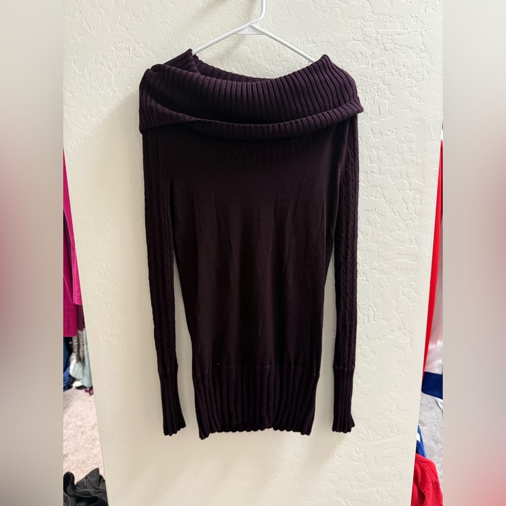 Elegant Dark Purple Cowl Neck Sweater